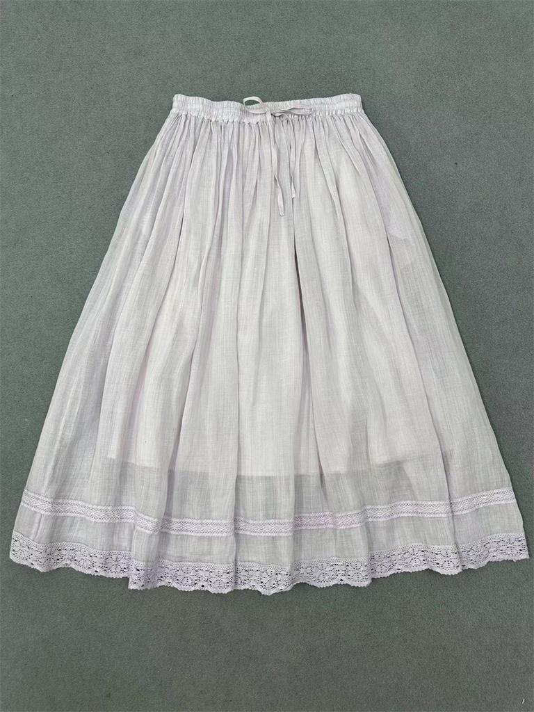 Johnature Lace Skirts Women Summer Lace-up Elasticated Solid Color Casual Simple Loose Skirts