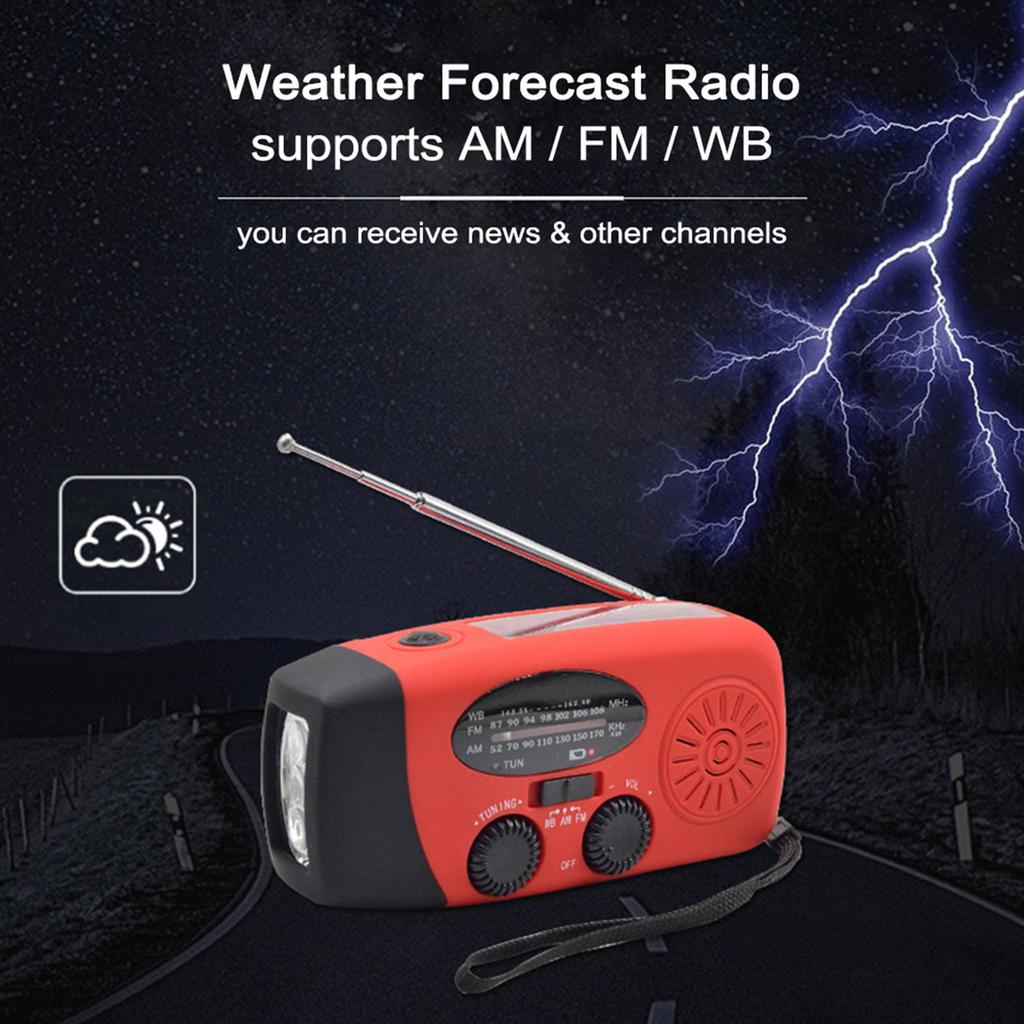 Portable Radio with AM FM Flashlight Reading Lamp NOAA Weather Mobile Power Source for Emergency Solar Powered Crank