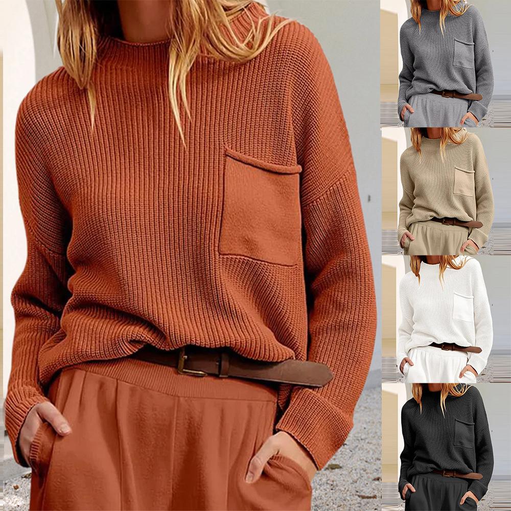 

Женский вязаный свитер с длинным рукавом, круглый вырез, зимний джемпер с длинными рукавами, топы