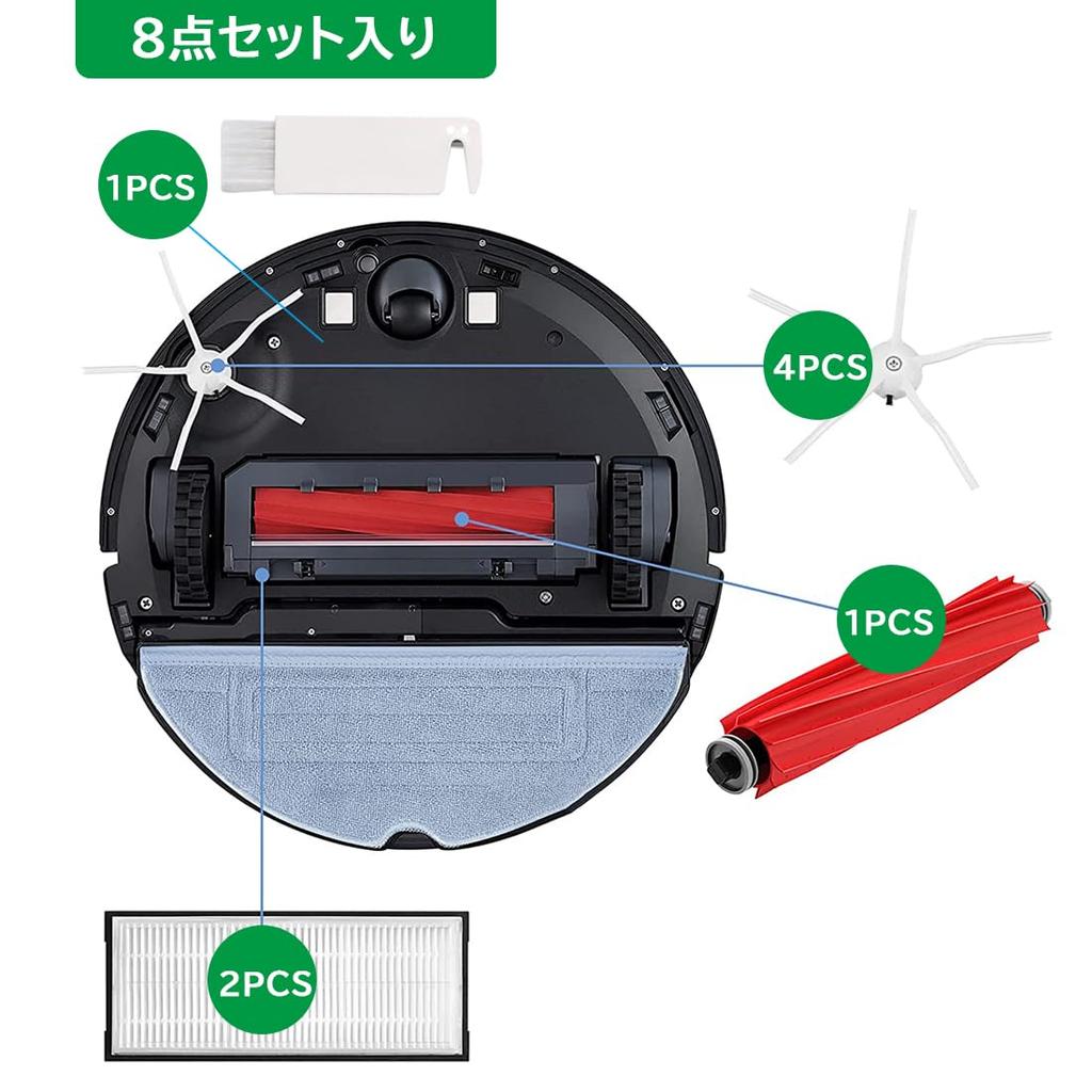 Replacement Accessory Kit for the S7 MaxV Plus, S7+, S7, and T7S+ Robot Vacuum Cleaners (8-Piece Set) with Japanese Warranty Card