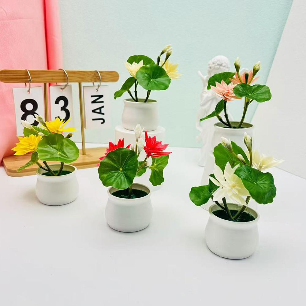 Lotus Plastic Potted Green Plant Potted Plant For Home Living Decor Room