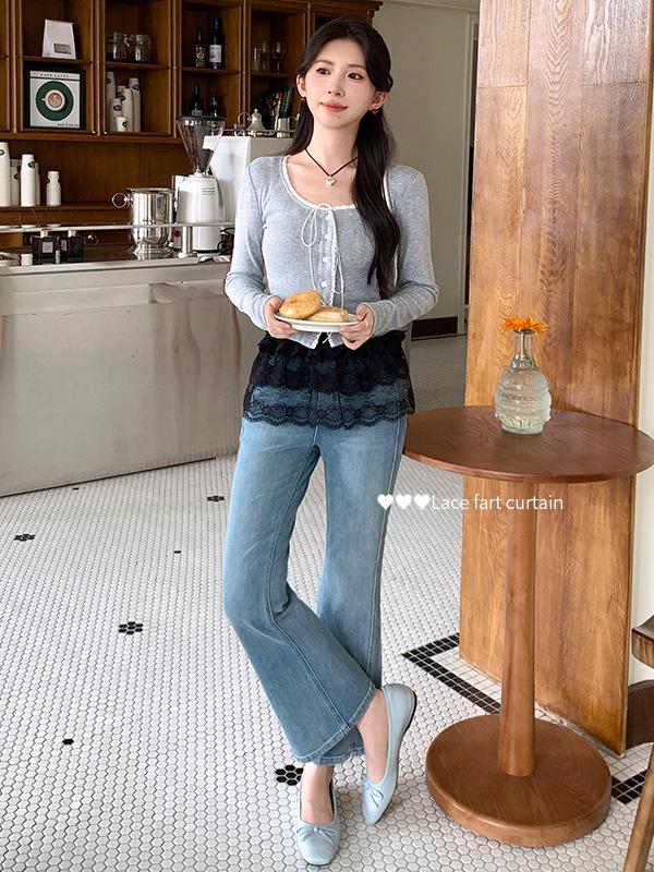 Lace Hem Layered Sweatshirt Skirt - Versatile White Short Skirt & Outerwear Piece
