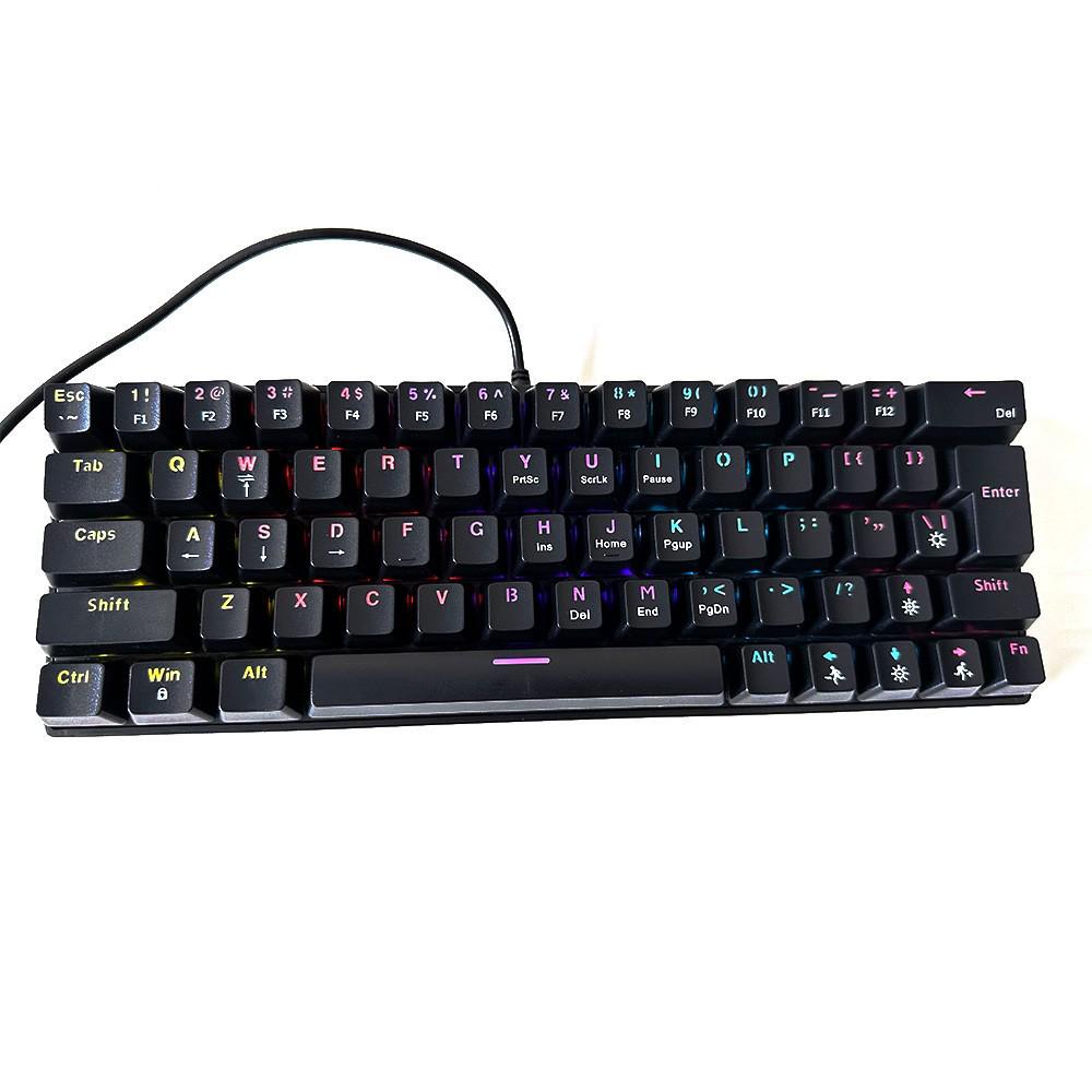 T-WOLF T61 RGB Backlit Wired Mechanical Gaming Keyboard, Blue Switches, 61-Key Portable Design.