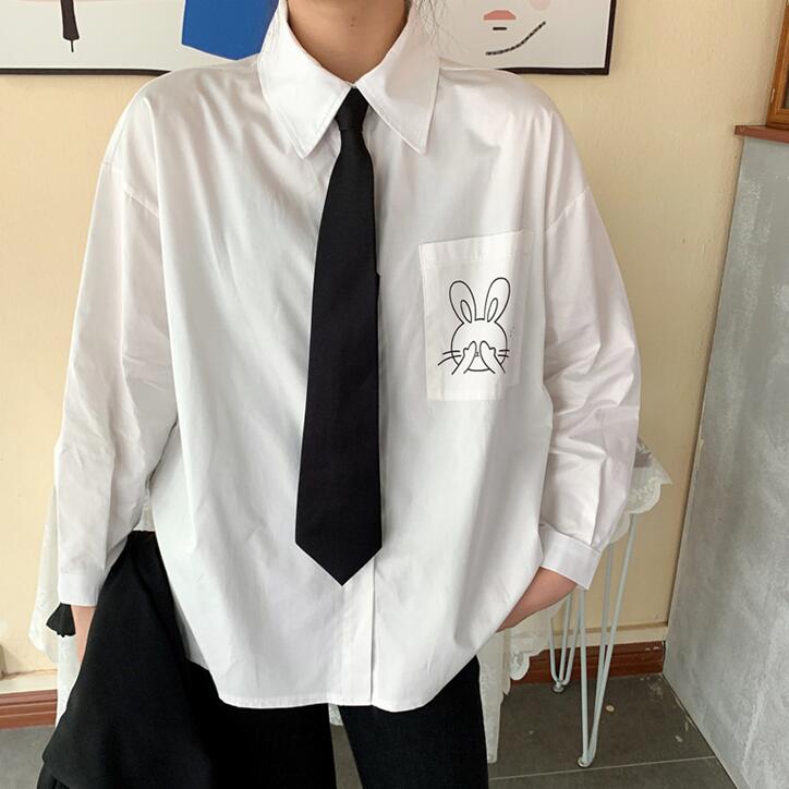 

Рубашка с принтом, весенний новый женский свободный топ Tide + топы с завязками 4XL белый