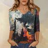 Women's Halloween Print V Neck Top 3/4 Sleeve Casual Shirt Lightweight Comfortable Fit Suitable for Seasonal Wear