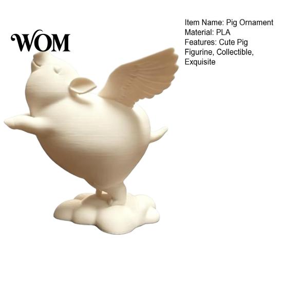 Fine Detail Pig Figurine 3D Printed Statue, Cute Winged On A Cloud Auspicious Decoration Figurine, Collectible Piggy Sculpture for Office Desk