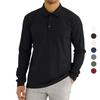 European and American Style Men's Spring Autumn Long Sleeve T-shirt Solid Buttoned Turn Down Collar Polo Shirt