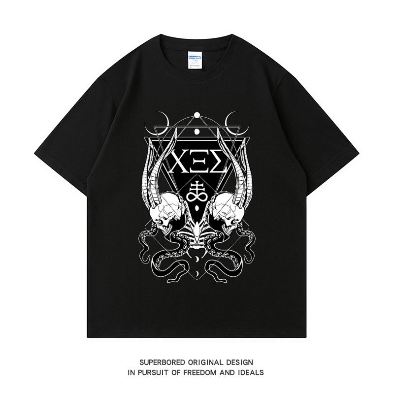 

Футболка из тяжелого веса 220GSM, футболка из 100% хлопка, 666, мужская повседневная футболка с круглым вырезом и принтом «Число зверя», базовые мужские топы, футболка