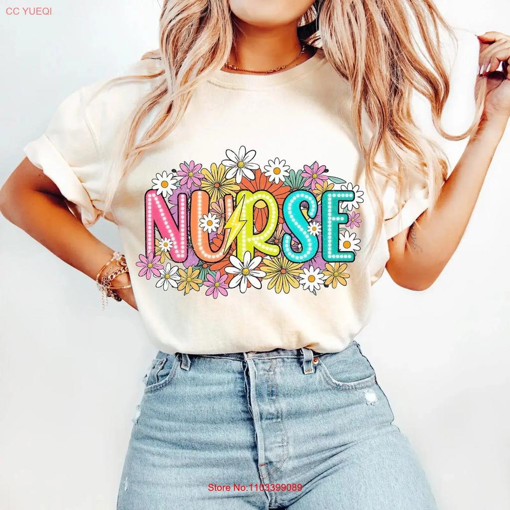 Nurse Floral T Shirt Stuff Quotes Doodles Wild Flowers Vintage Breathable Streetwear Casual Versatile Homme