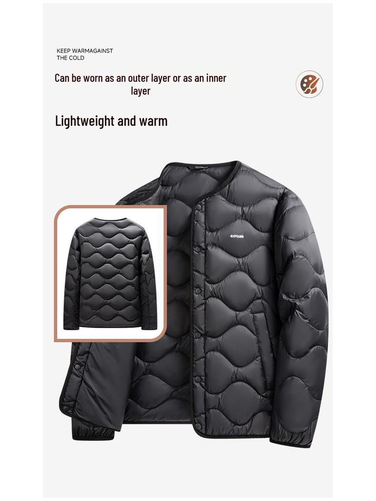 Men's Lightweight V-Neck Down Jacket - Warm, Simple, Thin, Portable, Winter White Duck Down
