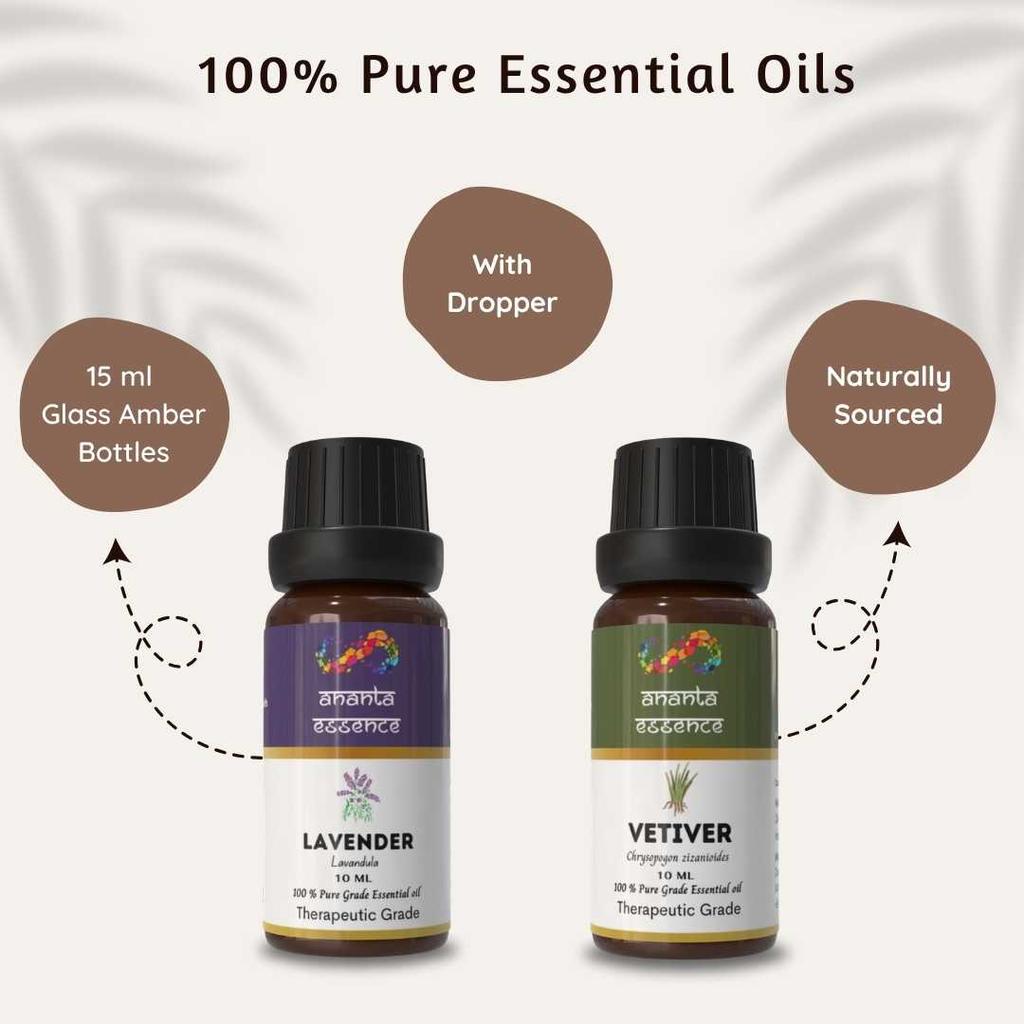 Ananta Bedtime Essential Oil Combo – Lavender & Vetiver Aroma Oils (10 Ml × 2)