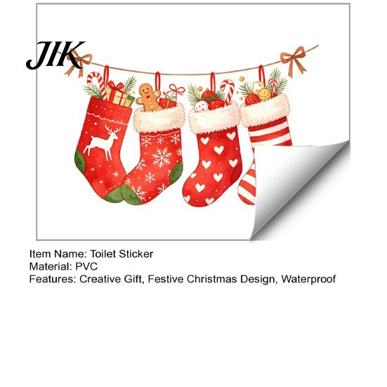 Christmas Bathroom Toilet Stickers Stocking Stickers, Waterproof PVC Decals for Holiday Home Easy Peel And Stick Decoration, Red Watercolor