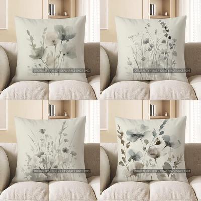 Home Decor Elegant Gray Floral Pattern Throw Pillow Cover Pattern Cushion Cover Suitable For Sofa Bedroom Car Pillow Cover