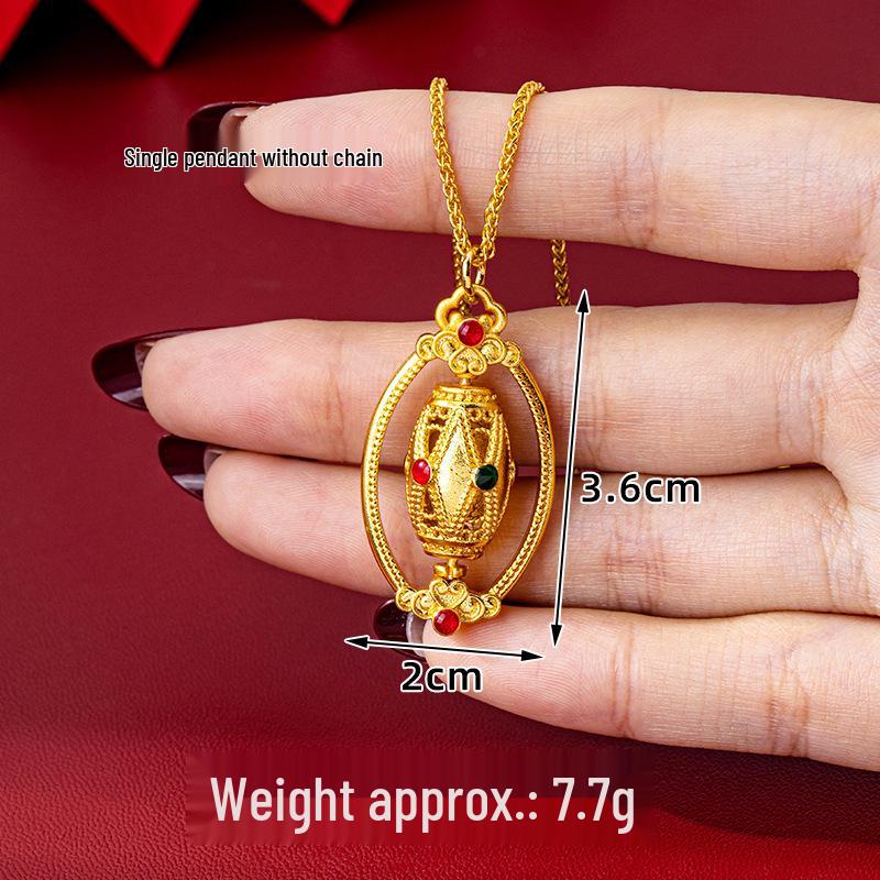 

Древнее капельное масло Восьмисокровищная лампа Ожерелье: Долговечный, не тускнеющий кулон в виде молитвенного колеса из вьетнамского песочного золота для женщин