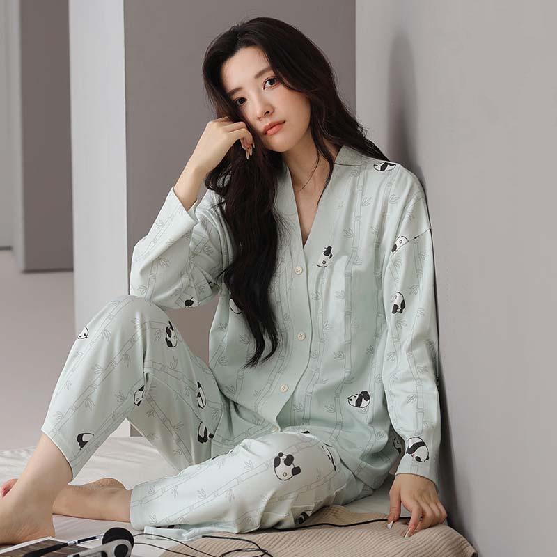 2026 Women's Milk Silk Pajamas Set: V-Neck Cardigan, Long Sleeve, Long Pants, Thin Polka Dot Print for Spring and Autumn