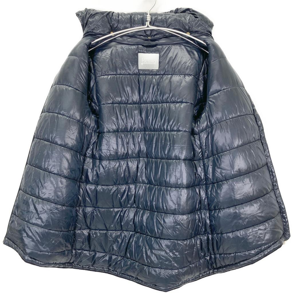 Herno GC0015G-39601 Navy Wool X Nylon Different Material Switching Hooded Down Coat Coat 14A NavyUsed