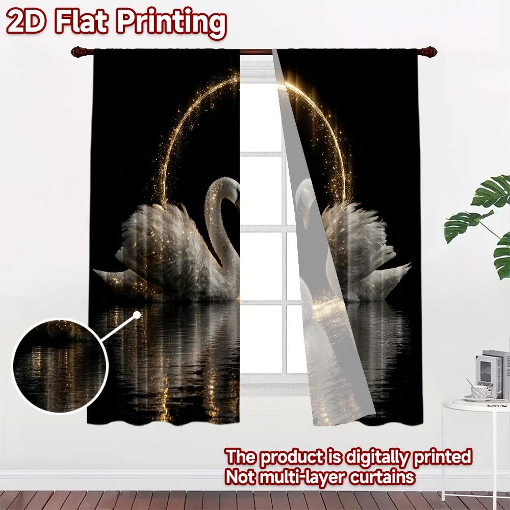 2D flat printing 2pcs Curtain Drapes Wedding Swan Romance Digital Printed Polyester Drapes Family Party Decoration Perfect for