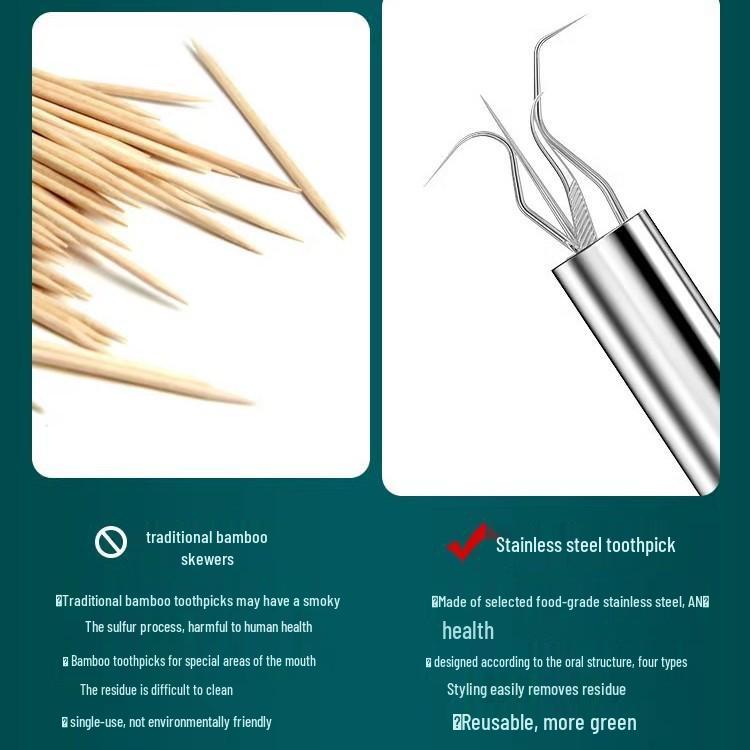 Stainless Steel Toothpick Holder & Oral Care Tool Set