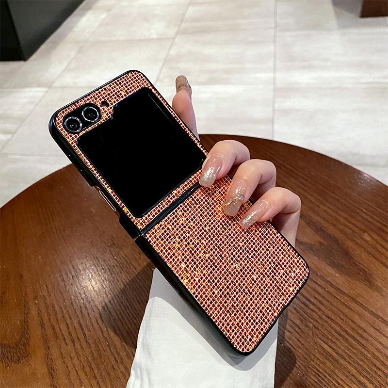 Luxury Sparkling Solid Color Back Cover for SamSung Galaxy Z Flip 8 6 5 4 3 Flip7 FE Sequin Shiny Hard PC Bling Lattice Case