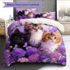 Purple Tabby Cat  Pattern Bedding Quilt Set Quilt Cover Pillowcase Home Decoration  Gift (1 * duvet cover + 2 * pillowcase, without core)