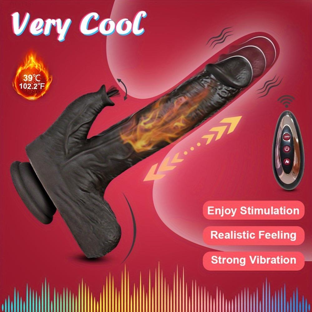 Heating Thrusting Dildo Licking Vibrator For Women, Realistic Dildo Wireless Clitoral Stimulator With 6 Telescopic & 10 Vibrations & 10 Licking Modes
