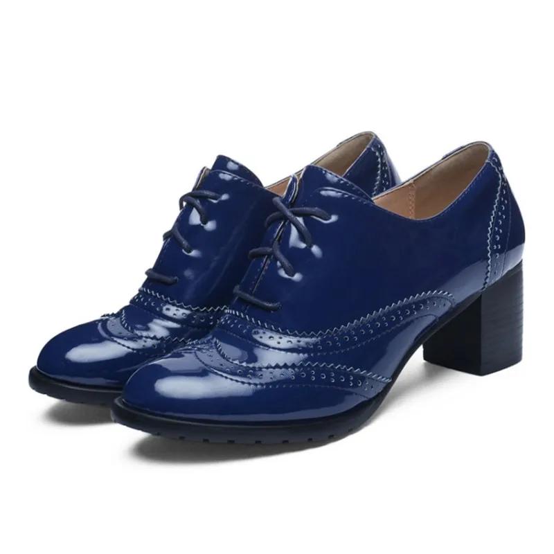 Большой размер 43 Женские оксфорды Ретро Высокий толстый каблук Броги Синие Красные Черные Круглый носок Вечернее платье Офисная леди Британские туфли на шнуровке 35 4990₽