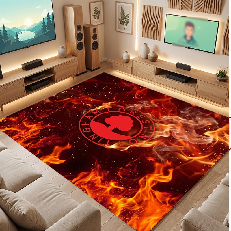 Nottingham Forest Football Print Crystal Velvet Rug, Comfortable Water Absorbent Non Slip Indoor Floor Carpet