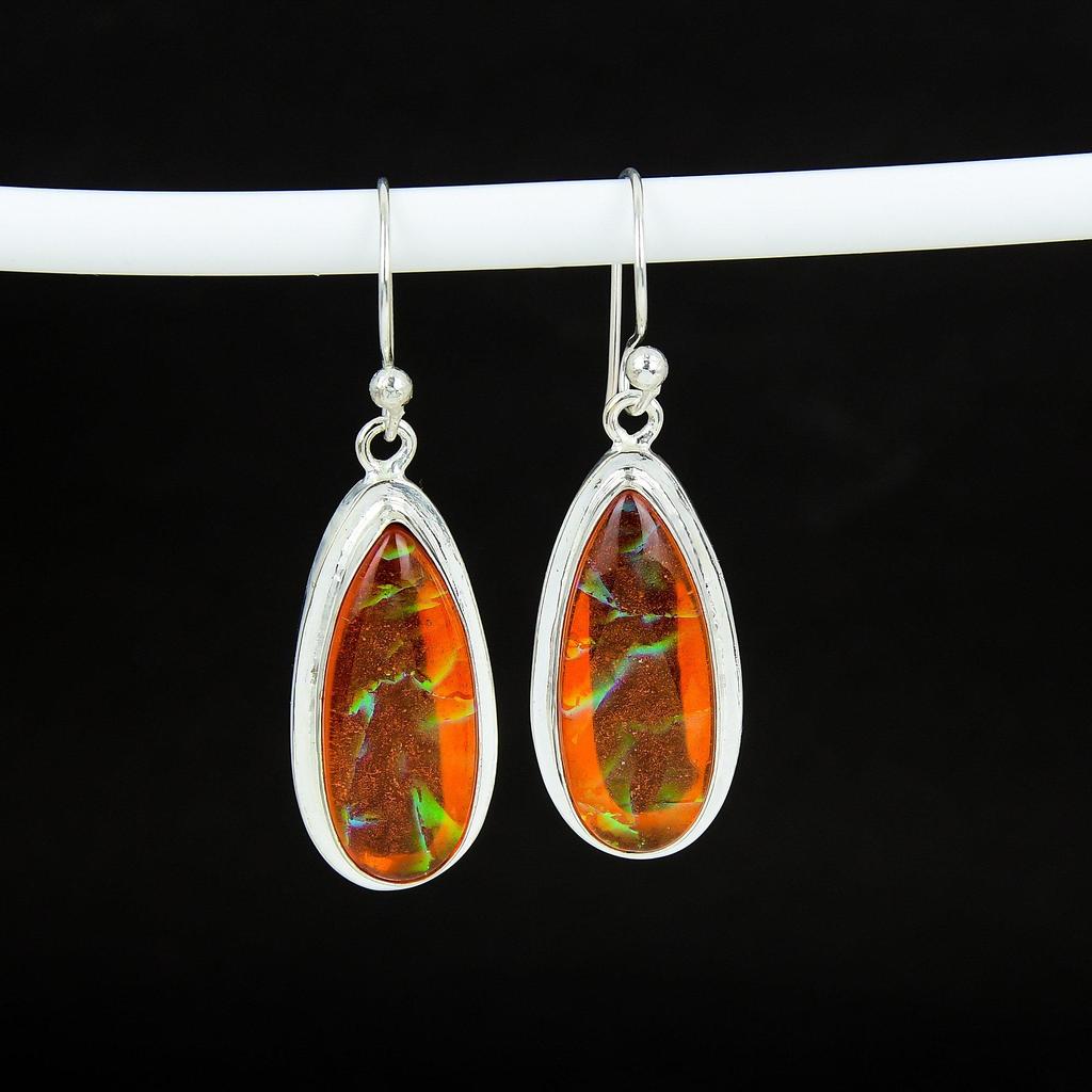 Beautiful Orange Triplet Fire Opal Gemstone 925 Sterling Silver Earring, Handmade Boho Silver Jewelry Dangle Earrings, Wadding Gift