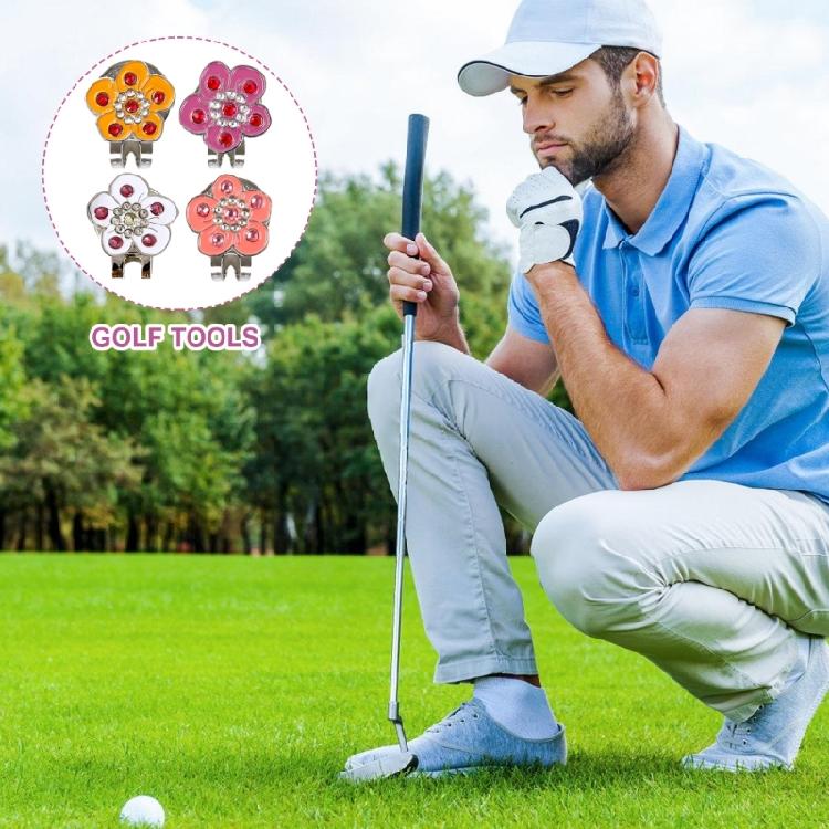 Metal Magnetic Hat Clip with Golfball Marker Rhinestones Flower Pattern Golfball Marker Caps Clips Gifts for Women Men