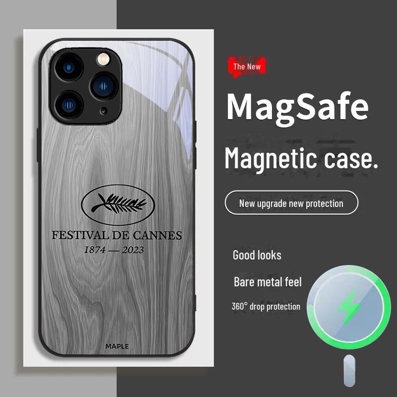 Suitable Apple iPhone 13, 12 Mini, 11, 14/15 Silver Cannes Wood Grain Magnetic Anti-Drop Case
