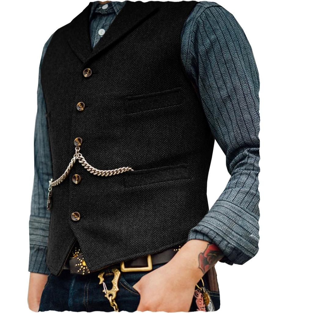 Wool Tweed Men's Suits Vest for Groomsmen Wedding Lapel Casual Slim Business Vests Sleeveless Waistcoat Male Gilet Homme Vests