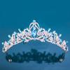 DIEZI Elegant Korean AB Pink Red Crystal Tiara Crown Women Girls Party Wedding Princess Rhinestone Bridal Crown Hair Jewelry