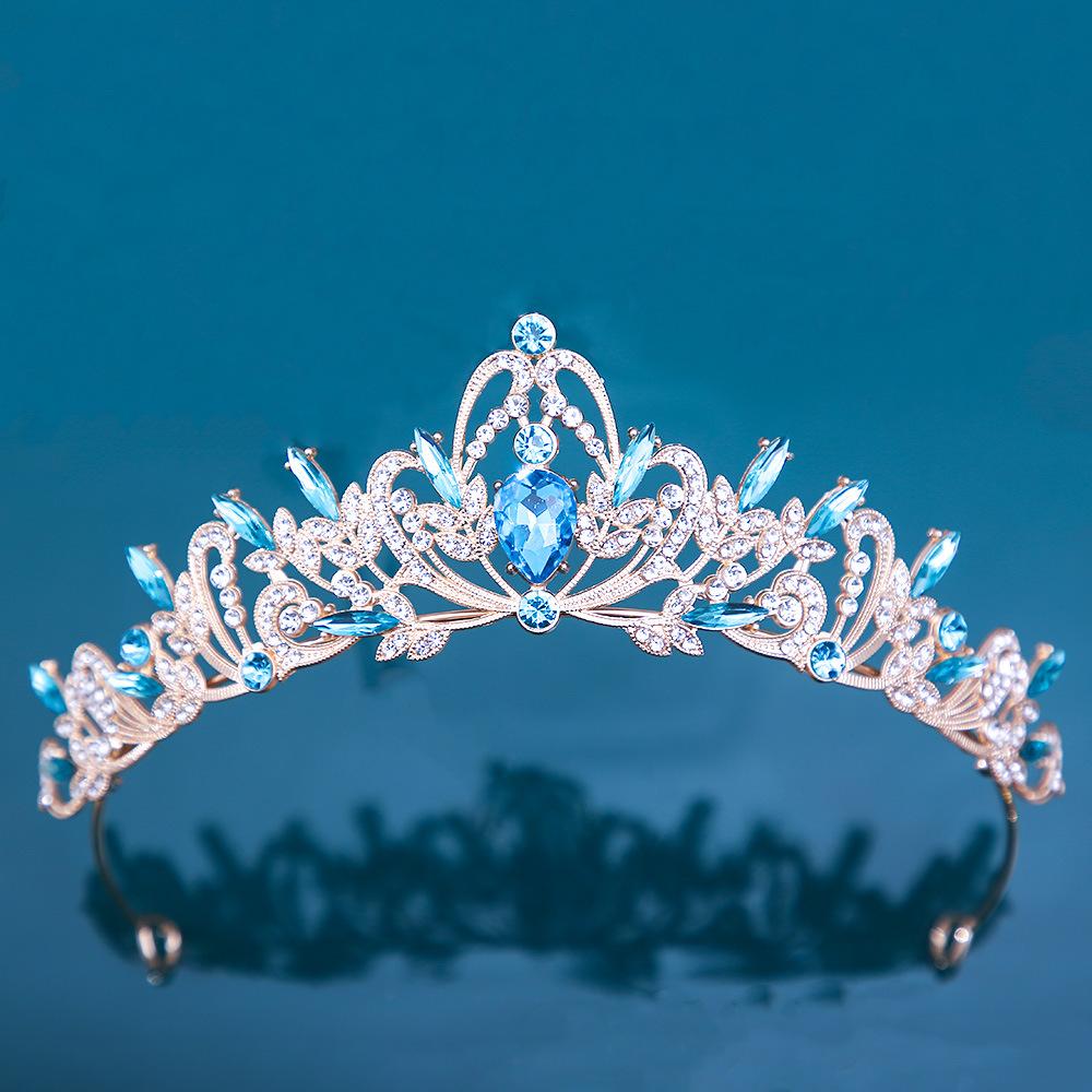 DIEZI Elegant Korean AB Pink Red Crystal Tiara Crown Women Girls Party Wedding Princess Rhinestone Bridal Crown Hair Jewelry