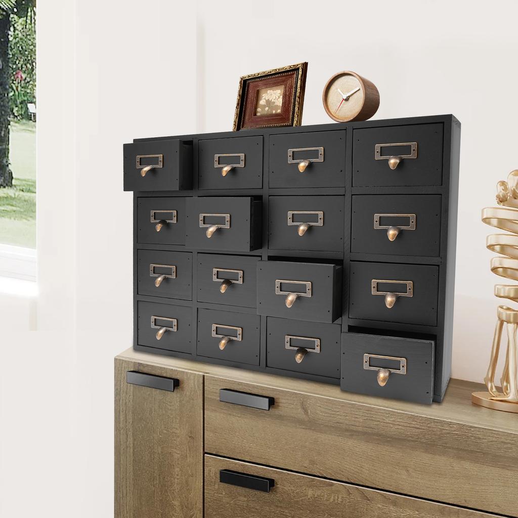 16 Schubladen Tischplatten-Aufbewahrungsorganizer - Schwarzes Apothekerschrank - Rustikaler Schreibtisch-Organizer für Kräuter-, Schmuck- und Bastelaufbewahrung