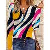 Women's Creative Printed Zipper Long-sleeved T-shirt, Breathable, Soft and Comfortable, Suitable for All-year-round Casual Wear