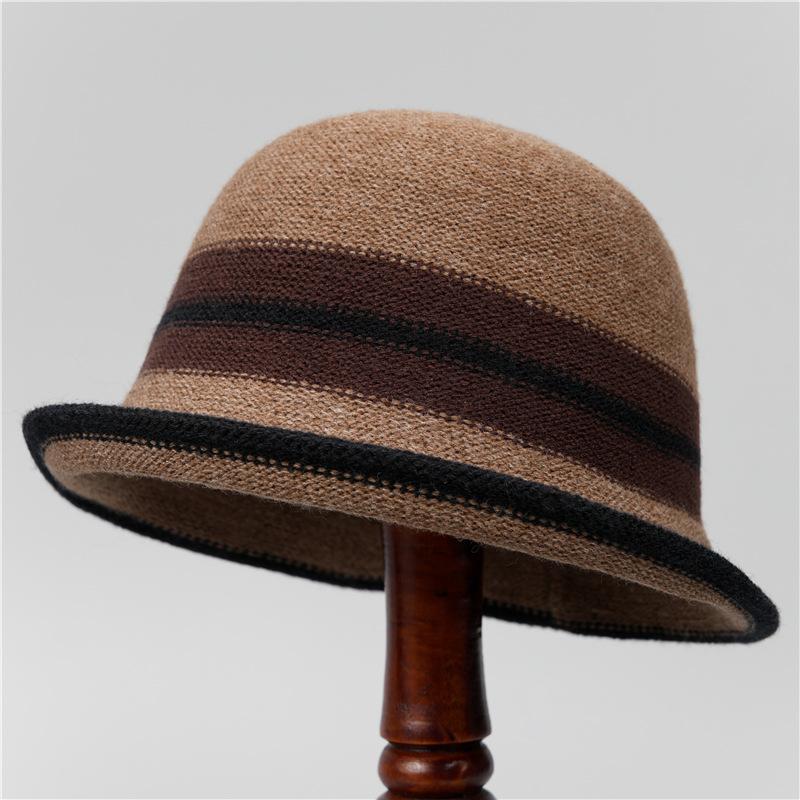 Dome Knitted Bucket Hat Women'S Tide Casual Versatile Mother Crimped Basin Hat Shows Small Face