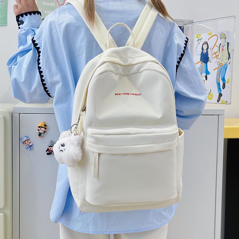 Middle School Student Schoolbag Women's Solid Color Letter Printed Backpack College Style Large Capacity Backpack