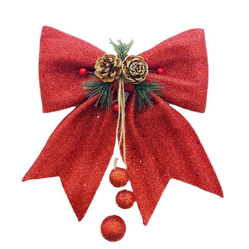 Goldglitzer-Schleife mit Ornamenten: Große, mehrfarbige Weihnachtsbaumdekoration