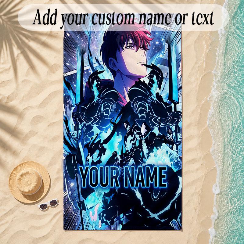 Beach TowelSolo Leveling Custom Name Text Personalized Soft Towel for Beach Pool Indoor Home Decor Gift