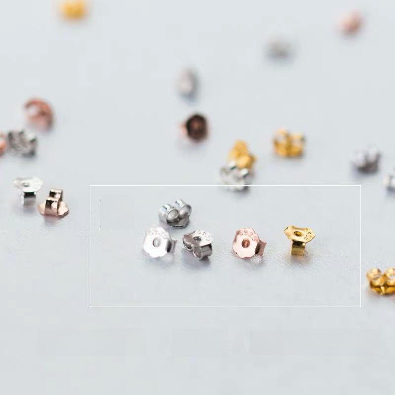 S925 Anti-Drop Ear Clip & Back Ear Stud In Gold - White Fungus Design