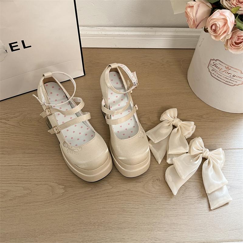 

Designer Platform High Heel Women Mary Jane Shoes Fashion Butterfly-knot Shoes Ladies Elegant Party Dress Shoes 35 бежевый