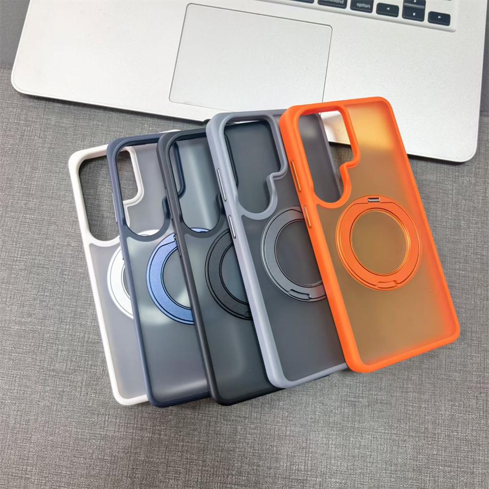 Luxury Matte Clear Magnetic Ring Stand Holder Case For Samsung Galaxy S26 Ultra Transparent Shockproof Bumper Hard Phone Cover