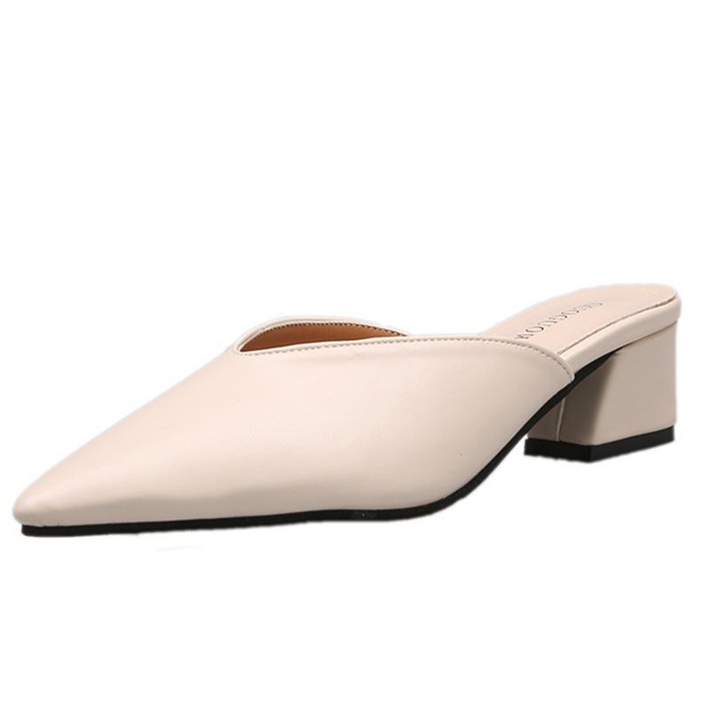 Pointed Toe Shoes, High-heeled Slippers, Our Spring and Summer New Thick Heel, Pointed Toe Toe, and Half-dragged Cool Slippers for Women