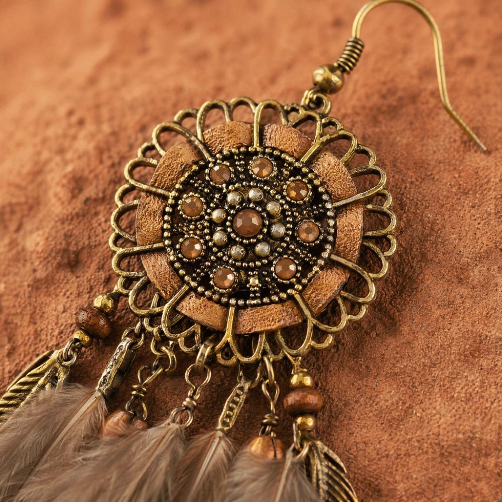 Ethnic Feather Dangle Earrings Bohemian Dangle Women's Earrings Long Tassel Earrings Wedding