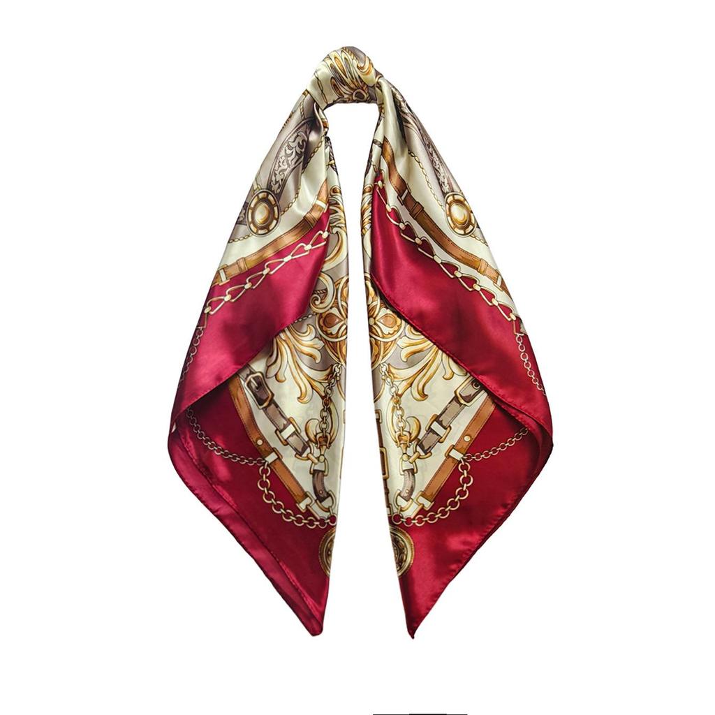Women's Retro Floral Satin Silk Headband Scarf - 90cm Square, European & American Style