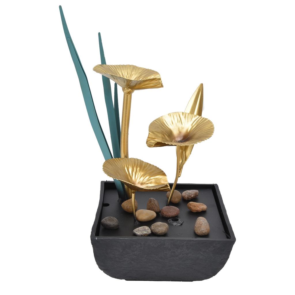 Indoor Tabletop Fountain Lotus LED Waterfall Fountain Ornament Feng Shui Art Craft Home