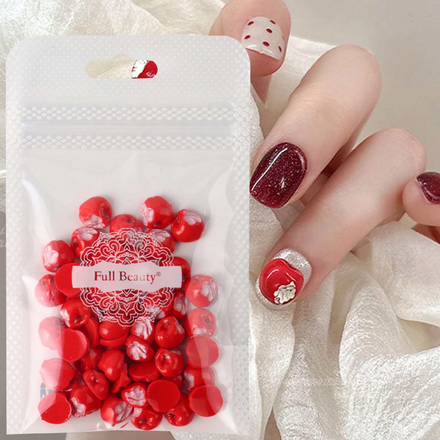 50 Pcs Red Apple Nail Charms 3D Fruit Nail Art Charms Flat Back Resin Apple Charms for Acrylic Nails Cute Red Apple Designs Nail Decorations for