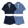 Damen Gewaschener Denim Pullover & Rock-Shorts - Sommer 2024 Street Style Neuankunft