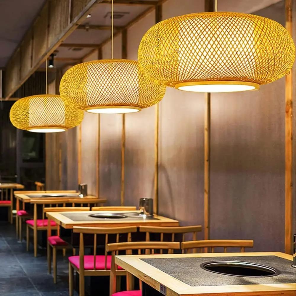 JOYINLED Chinese Style Bamboo Pendant Light 40/60CM Ceiling Light Fixture Woven Rattan Chandelier for Living Room Dining Room