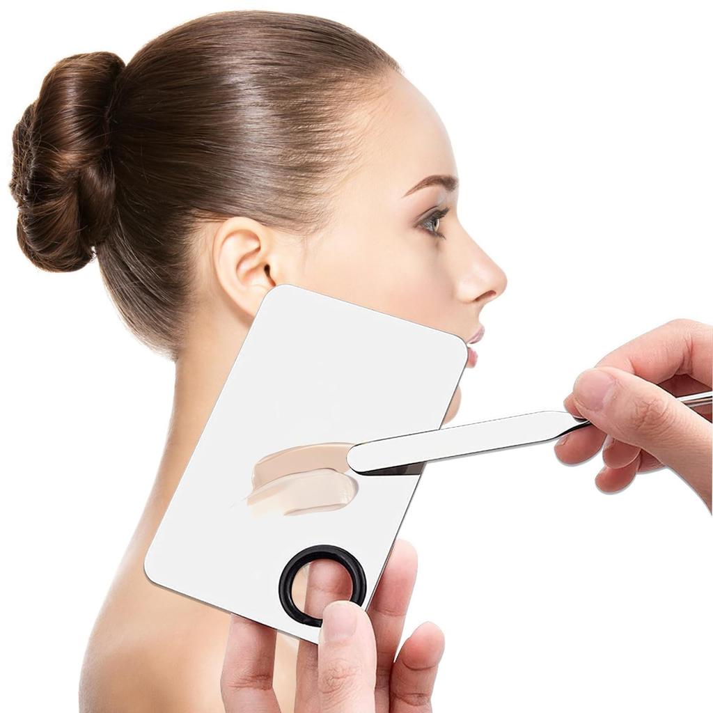 makeup scraper palette stainless for mixing thin coating professional surface gentle on the makeup beauty suitable for beginners 3-piece set, steel,